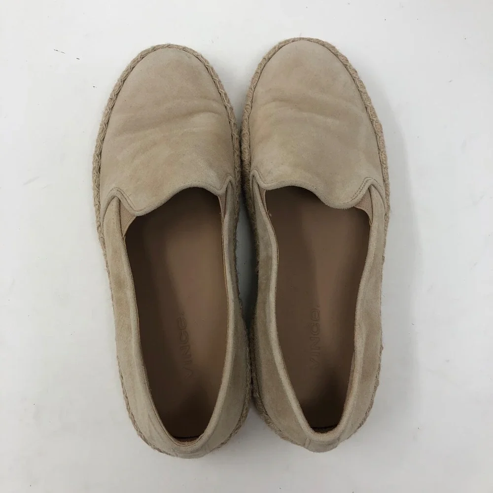 Vince Upton Espadrilles Platform Flats Womens 5 Cappuccino Beige Suede Leather